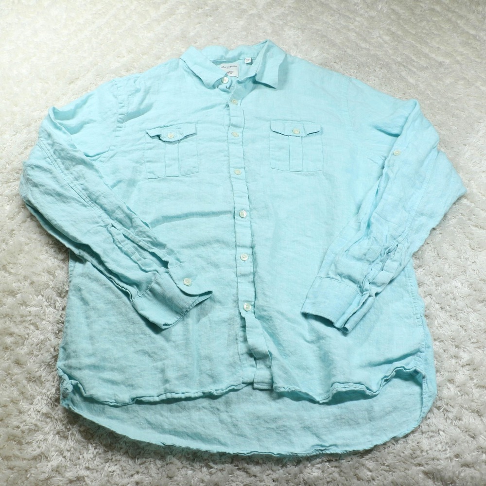 Baird McNutt Linen Shirt Mens XL Blue Murano Slim Fit LS Preppy Capsule Resort